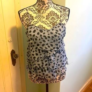 Light blue spaghetti strap layered blouse with black print